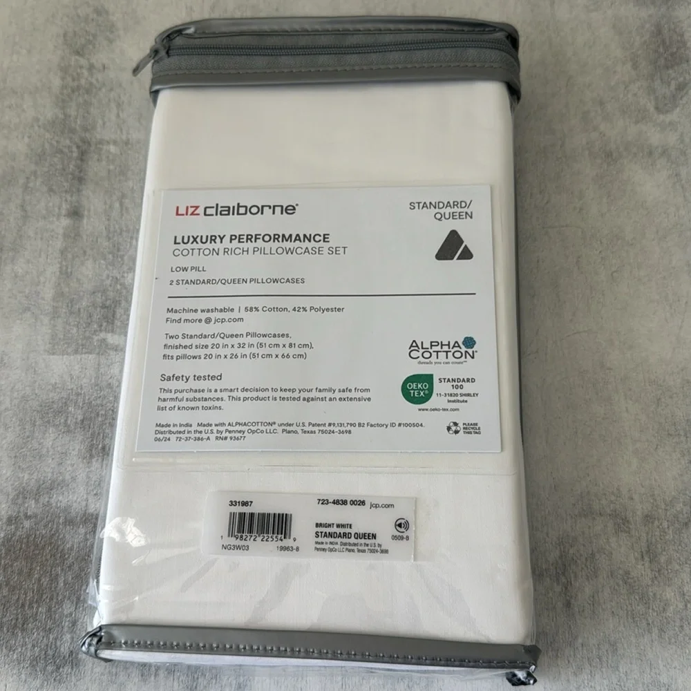 Liz Claiborne Lux Performance 1000tc Pillowcases Standard /Queen Bright White